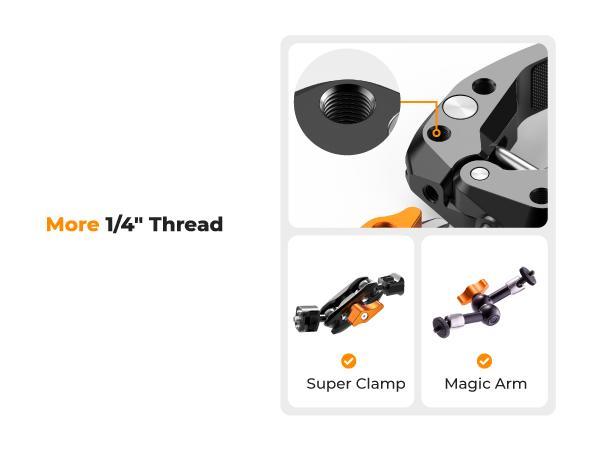 [K&F CONCEPT]Camera Clamp Mount, Super Clamp Mount Magic Arm with Two 360° Ball Heads, 1/4" Screw Threads for ARRI Compatible with DSLR, Action Camera, Tripod, Phone for Gopro/Insta360