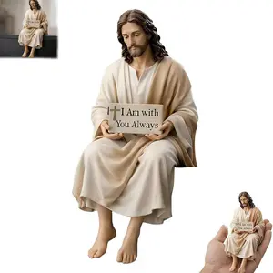 Jesus Resin Desk Companion Figurine Figurines Little Dashboard Small Statue I Am with You Always Christ Decor Handcrafted for Car Statues Christus Hand Painted Sign Dash Serene Figures