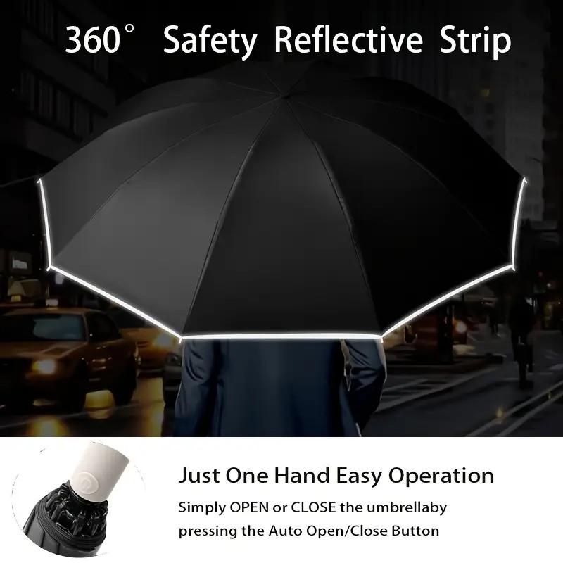 Double 10 Bone Reverse Automatic Umbrella, Reflective Strip Safety Folding Umbrella, Sun Rain Two-Use Anti-Bounce Shade Umbrella, Lightweight Foldable Umbrella, Portable Folding Umbrella, Sunshade Umbrella