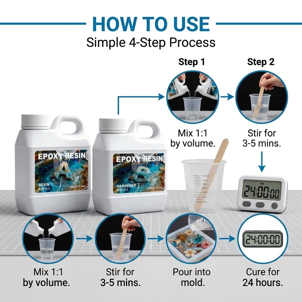 33.8oz/1000ML Epoxy Resin Kit, Easy Mix, High Gloss, Durable Epoxy Finish, Odorless, Long Lasting Bond, Ideal for DIY Crafts, Jewelry, Art Coating, Perfect for Creative Projects