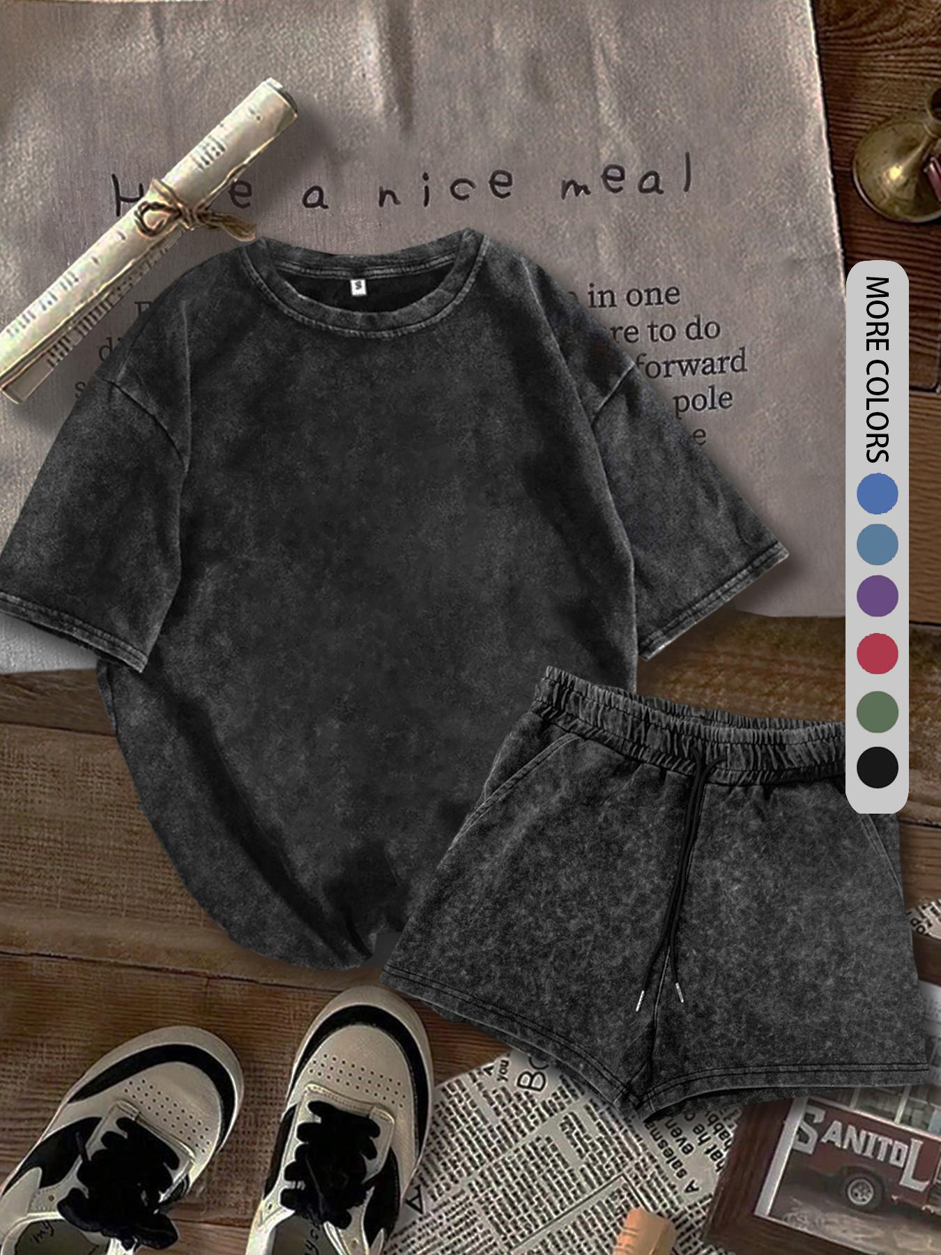 Two-piece Set Women's Solid Color Short Sleeve Tee & Shorts, Casual Minimalist Fitted Round Neck T-shirt & Shorts, Summer Daily Clothes Set for Ladies Outdoor Holiday, Womenswear, Athletic Activewear