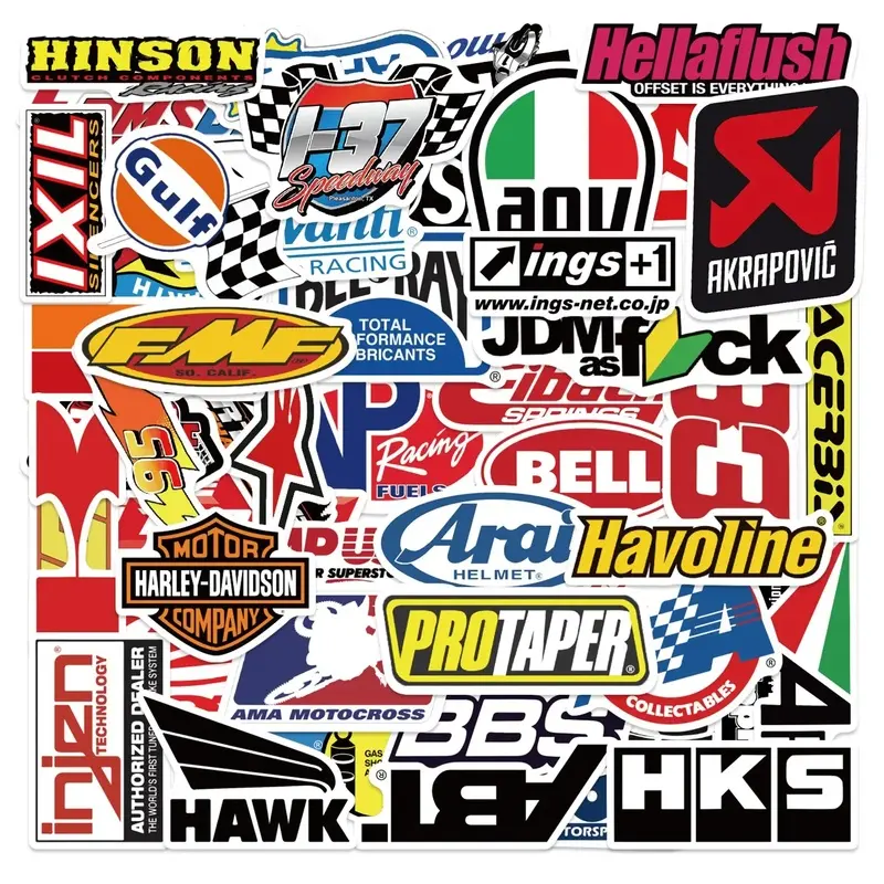 50pcs JDM Car Modification & Racing Brand Stickers Pack, Waterproof Motorcycle & Auto Logo Decals, Automotive Decals for Helmet, Laptop, Car Window & Tool Box, Tuner Gift, Decal For Cars, Automobile Decals