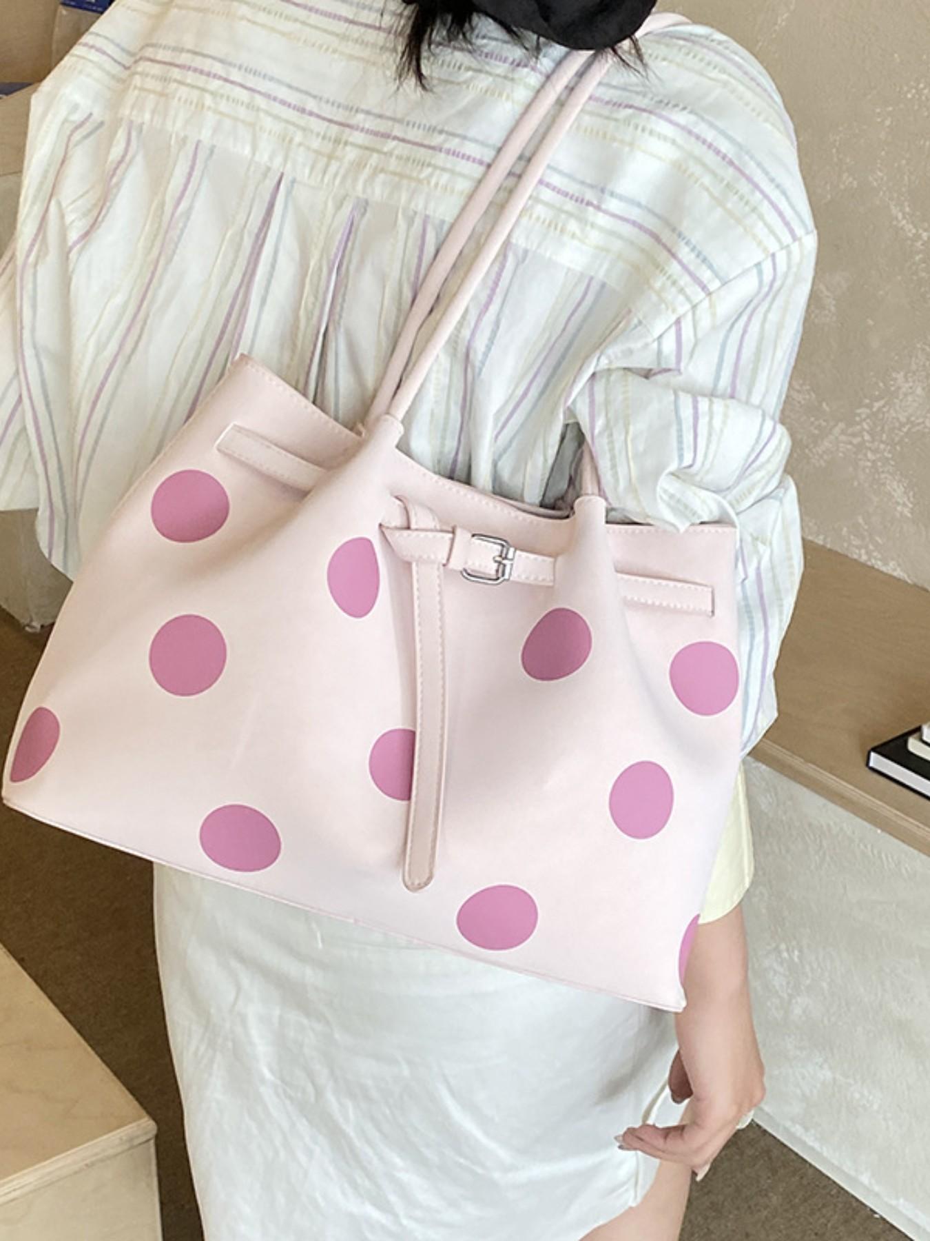 Large Capacity Women's 2026 New Fashion Polka Dot Bucket Bag, Stylish Shoulder Bag for Office Commute, Trendy and Casual Design