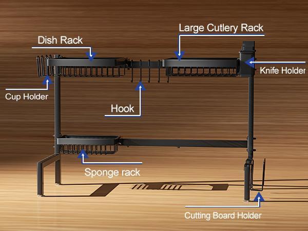 7CODE Dishdryingrack Organizer,3-tier,over-sink,adjustable dish drying rack.Modern,extensible design saves space and keeps your kitchen organized.