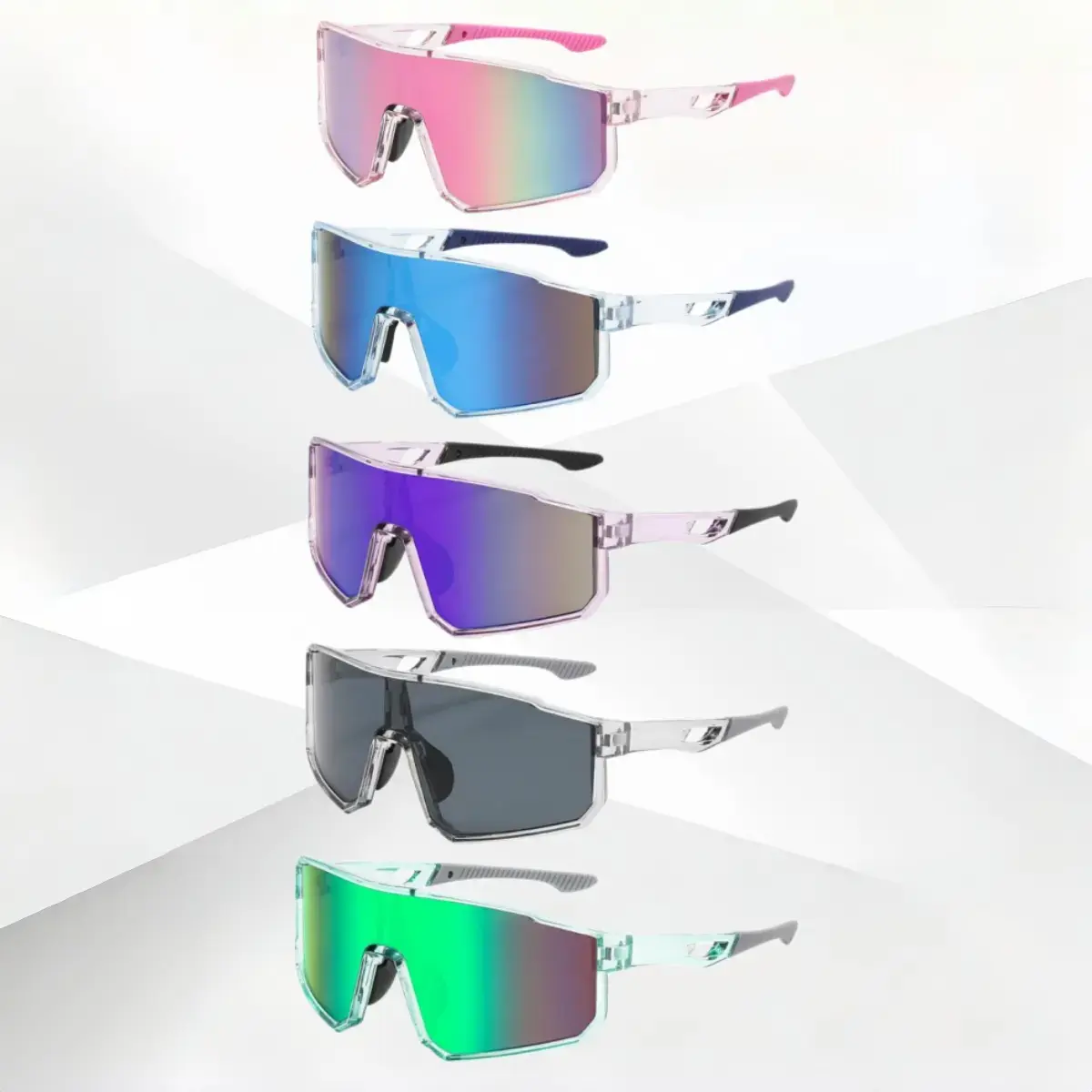 XUH 5-Pack Men's Sports Eyewear for Adults, Colorful Mirrored 1-Piece Shield with UV400 Protection, Windproof for Outdoor Cycling & Bikes, Outdoor Cycling Accessories, Men's Sunglasses, 5Pcs, One Piece