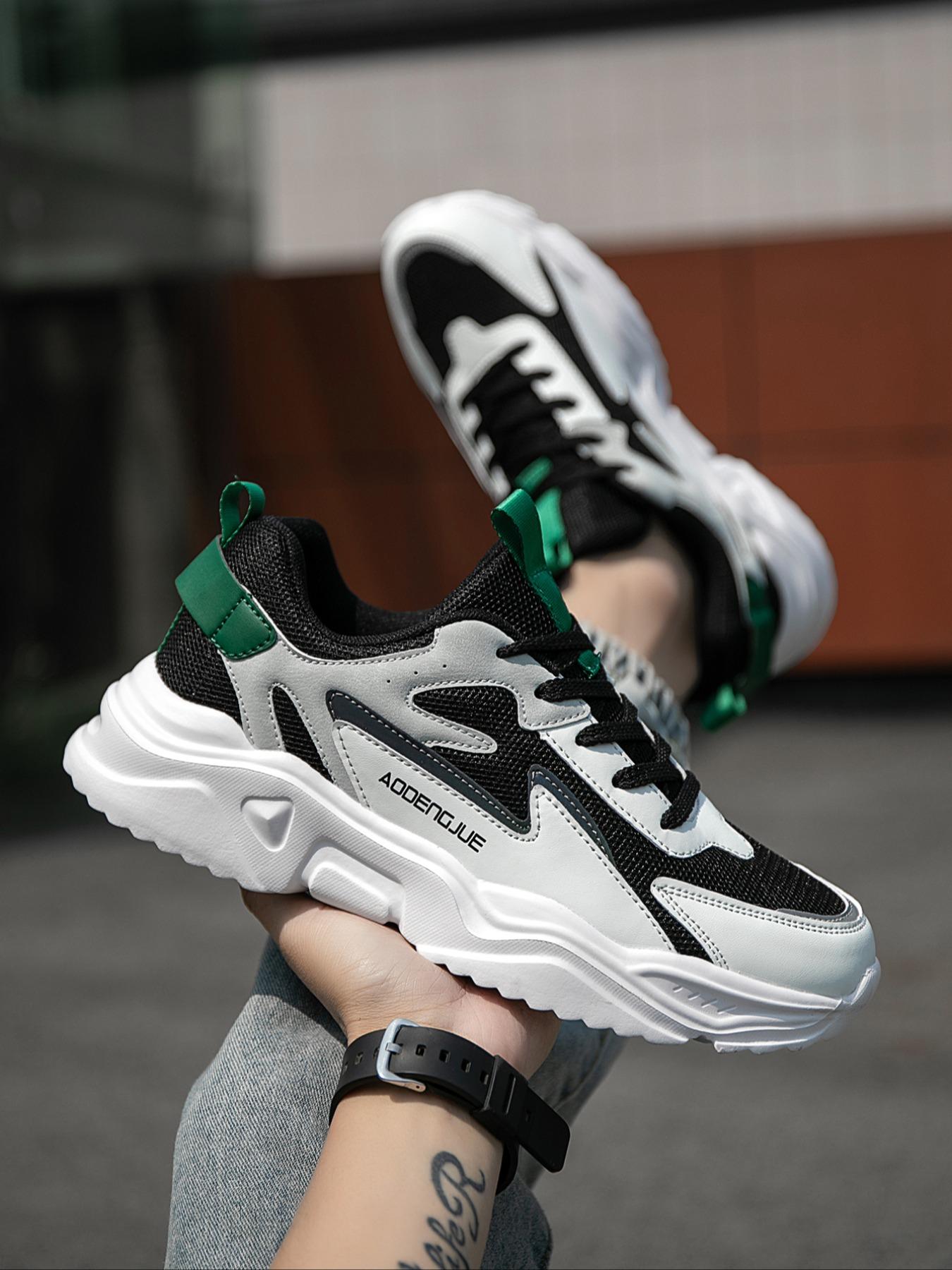 Men's Fashionable Patchwork Lace Up Low Top Sneakers, Casual Comfortable Sports Running Shoes, Trendy All-match Sneakers for Daily Wear