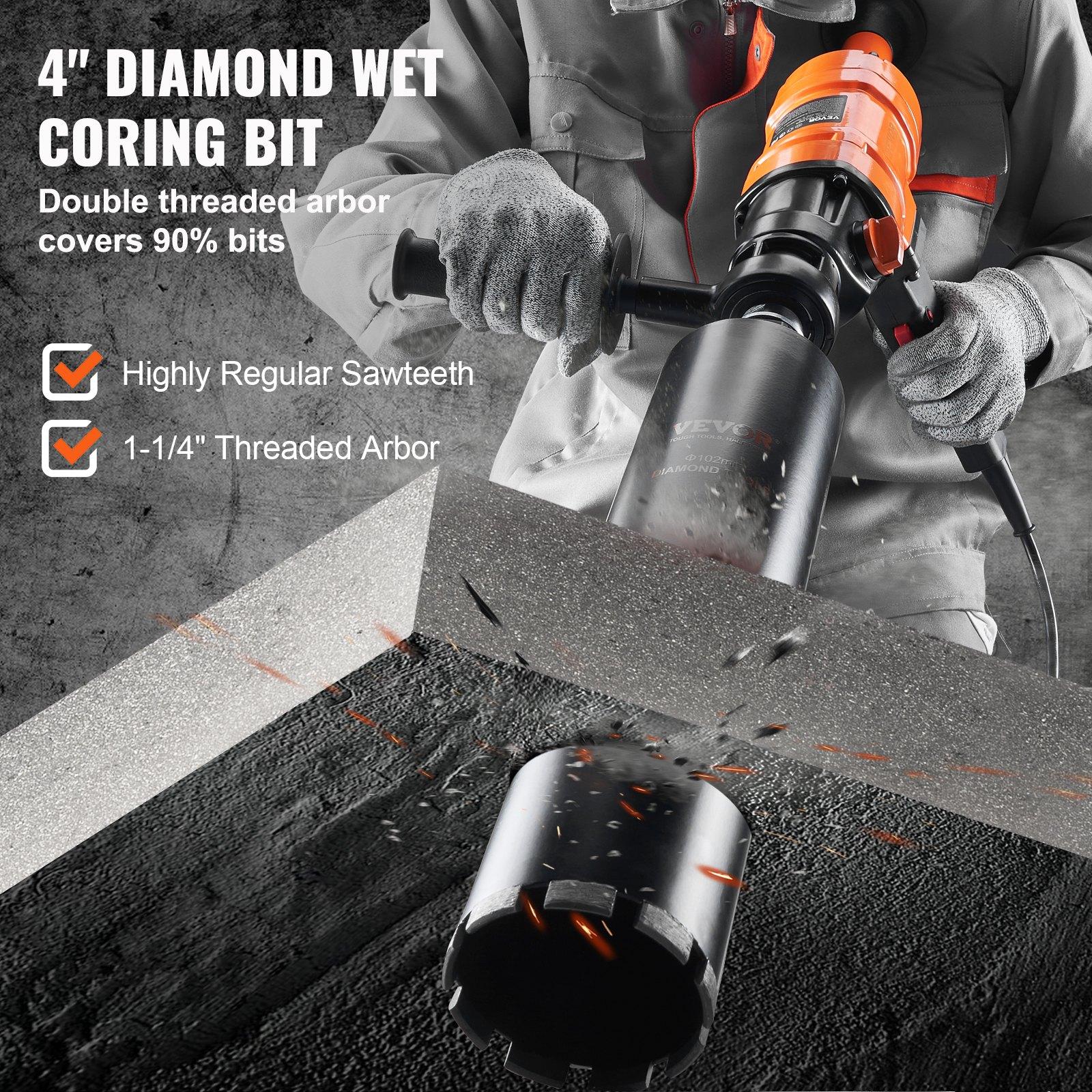 【Summerfinds】VEVOR Diamond Core Drilling Machine, 4in Handheld Wet Concrete Core Drill Rig, 1100-2400RPM Two Speed & 1-1/4" Thread & 2 Bubble Levels, 3-4in Drilling Diameter for Concrete Brick Block Stone, 1500W