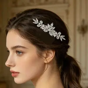 Bridal diamond studded headpiece, simple rhinestone hair accessory, crystal horse eye leaf accessory
