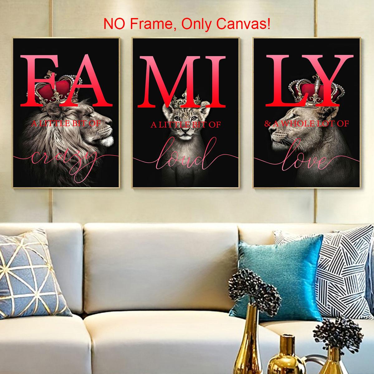Lion Family Pattern Canvas Poster without Frame, 3 Counts/set Modern Wall Art, Wall Decor for Home Living Room Bedroom Office, Home Decor, Unframed Art Print
