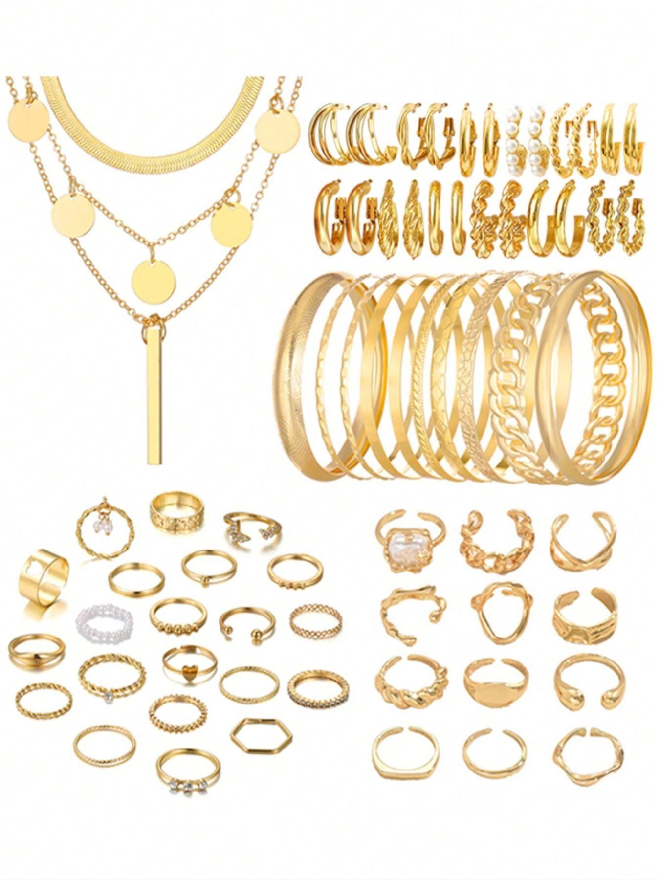 35/42/62/68/86 Pieces Elegant Vintage Fashion Matching Jewelry Set, Featuring Layered Y-Shaped Necklace, Earrings, Rings, Bracelets, Unique Floral & Geometric Designs for Everyday & Party Wear