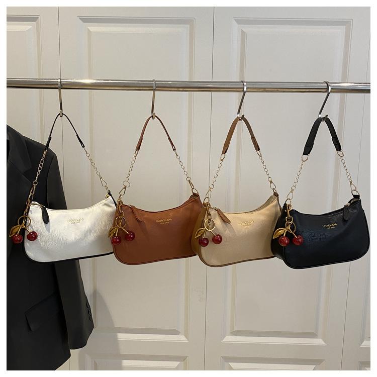 Women's Viral Cherry Charm Synthetic Baguette Bag - Cute Mini Shoulder Bag with Gold Chain, Ideal for Brunch, Date Night, Crossbody Daily Use
