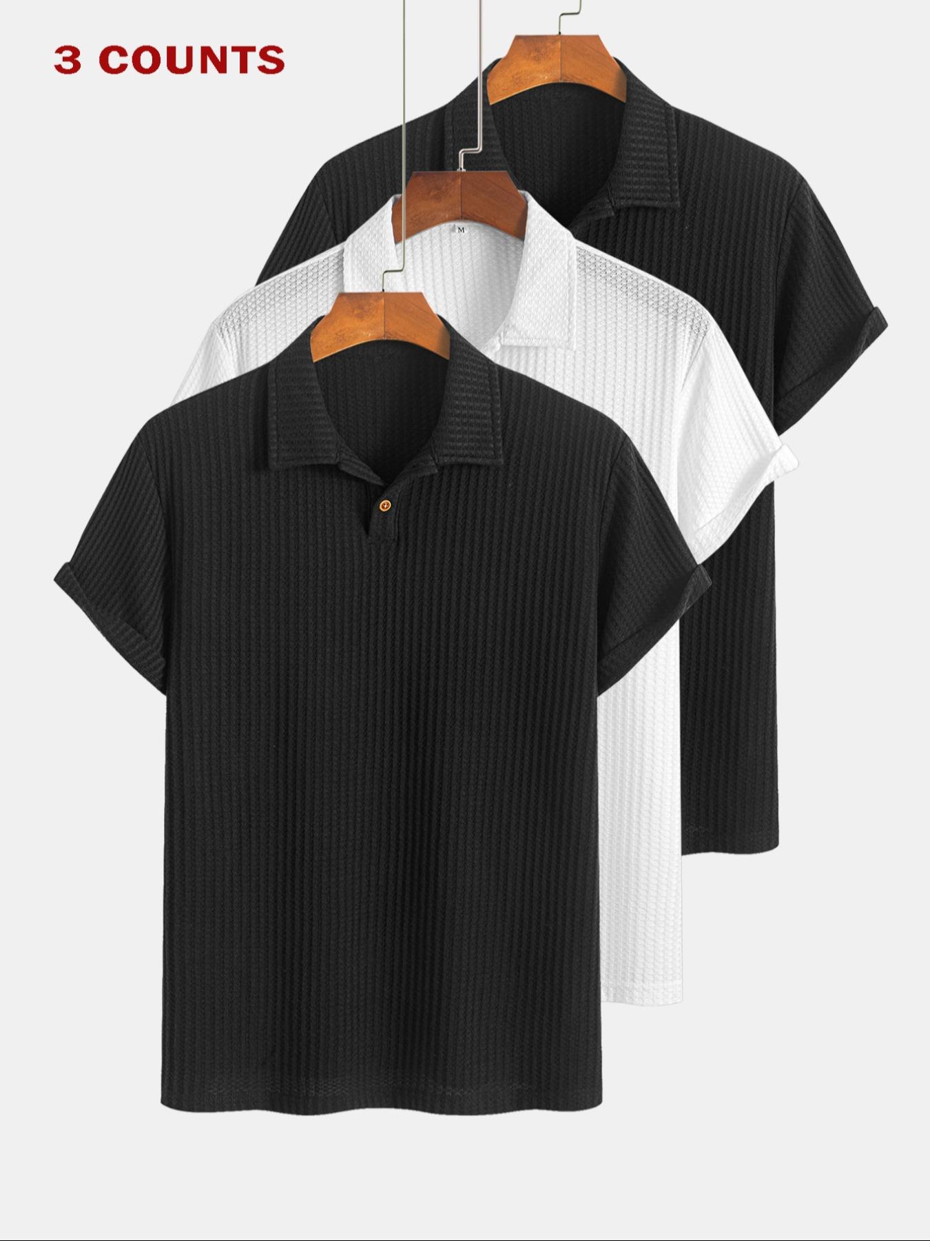 Men's Solid Color Pique Textured Knit Polo Shirt, Regular Fit Casual Short Sleeve Top for Summer, Men's Clothes for Daily Wear, Menswear