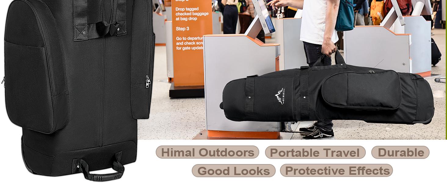 Himal Outdoors Golf Travel Bag - Heavy Duty 600D Polyester Oxford Wear-Resistant, Excellent Zipper Universal Size with Wheels, Soft-Sided Golf Club Travel Cover to Protect Clubs