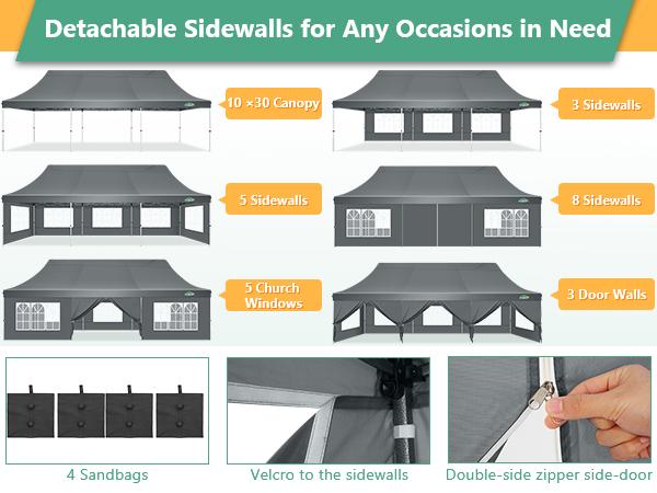 COBIZI 10x30 Pop Up Canopy Tent with 8 Removable Sidewalls Ez Pop Up Party Tent, Waterproof Instant Shelter UPF50+