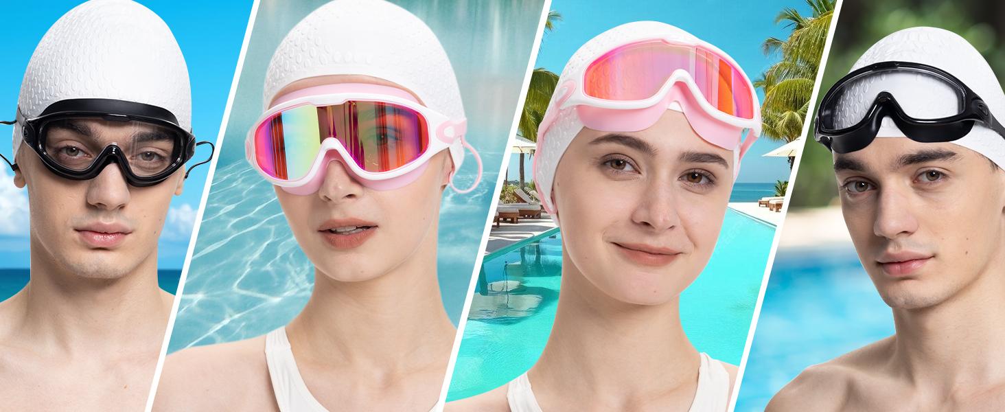 【Creator’s Pick】MARISUN Goggles Swimming Adult Swim-Goggles: Wide View with UV400 Protection Anti Fog No Leak for Men and Women 3 Pack fit outdoorfun Swim Kit Nose Clips Swim Glasses summerwins