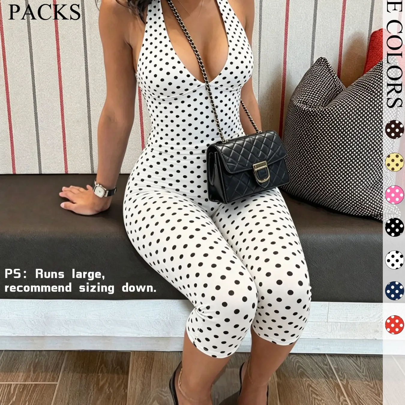 2-Pack Women's Polka Dot Halter Neck Top & Capri Pants Set, Slim Fit Casual Everyday Set Summer Outfits, Trendy Boho Chic Bohemian Streetwear for Daily Wear & Vacation 2-Pack Women's Polka Dot Halter Neck Top & Capri Pants Set, Slim Fit Casual Everyday Set Summer Outfits, Trendy Boho Chic Bohemian Streetwear for Daily Wear & Vacation