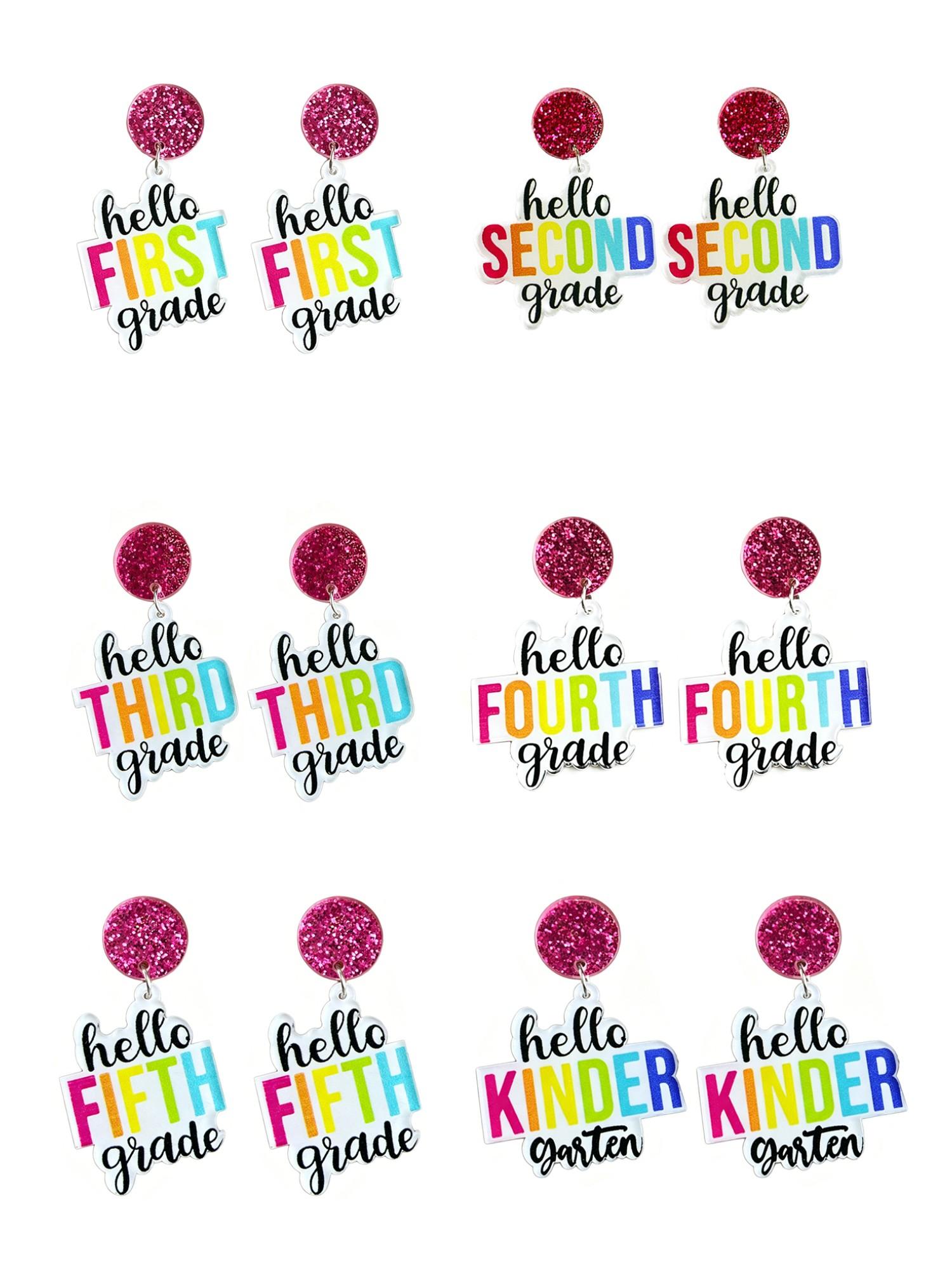 European and American Style Teacher Drop Earrings, Colorful Simple Text Sparkling Student Ear Rings, All Seasons Preppy Fashion Jewelry