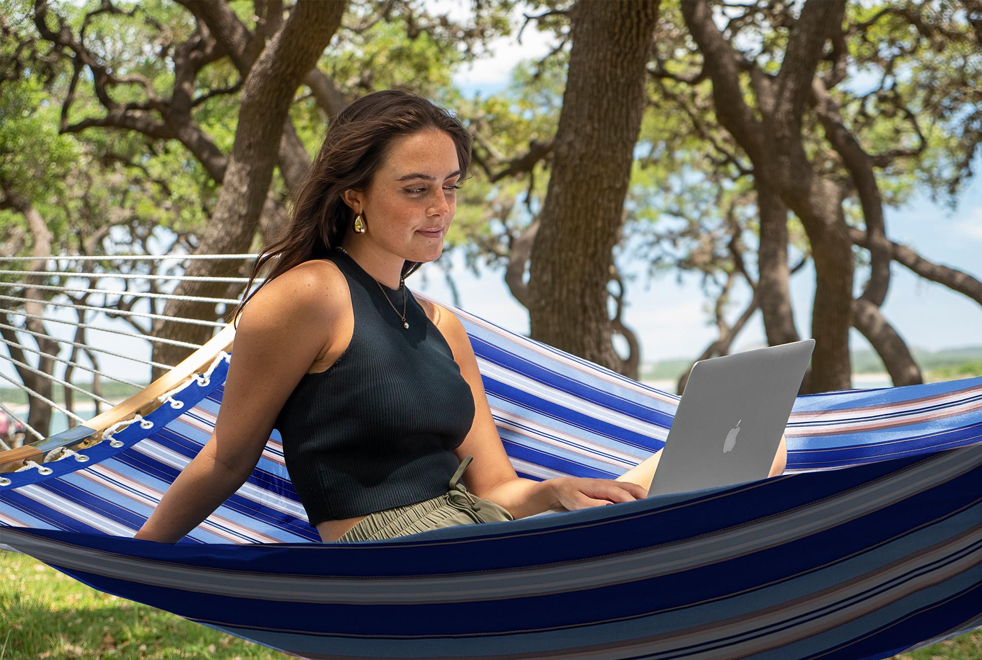 SUPERJARE Hammock with Stand, 2 Person Heavy Duty Hammock with Padded Cotton, Detachable Pillow & Strong Curved-Bar & Portable Carrying Bag, Perfect for Outdoor & Indoor SUPERJARE Hammock with Stand, 2 Person Heavy Duty Hammock with Padded Cotton, Detachable Pillow & Strong Curved-Bar & Portable Carrying Bag, Perfect for Outdoor & Indoor