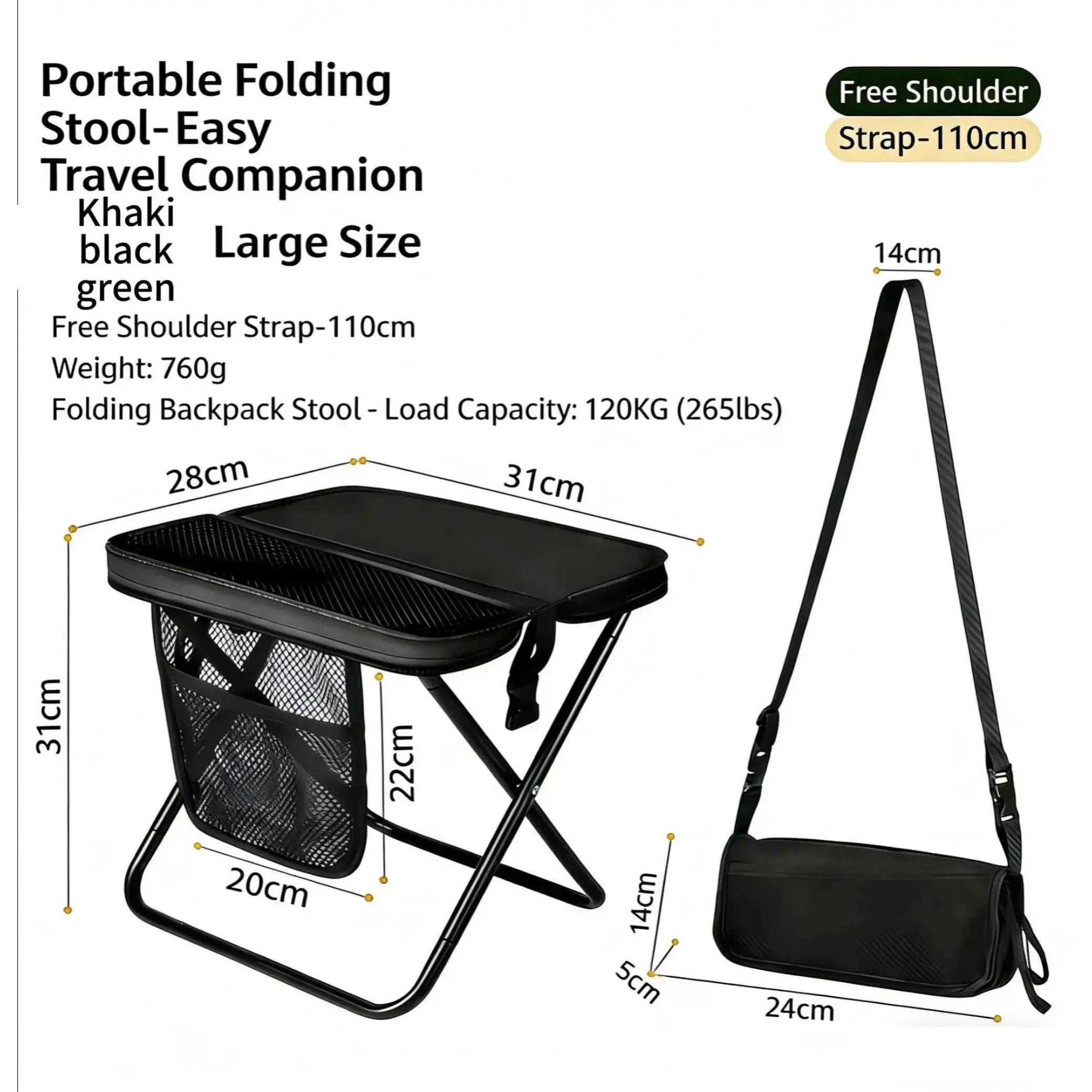 GMOX Outdoor Folding Chair, Handbag-Style Stool, Travel and Camping Stool, Portable Folding Stool for Work, Backpack-Style Stool screwdriver hex, Portable Size, Travel Stool