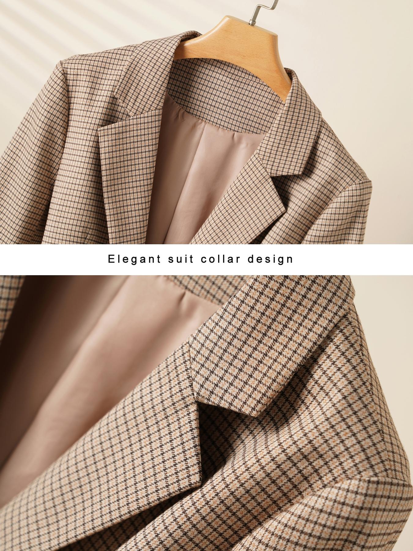 Women's Plaid Lapel Blazer Jacket, Spring & Fall Fashion Long Sleeve Office Wear, Casual Elegant Outerwear for Women, Business Attire Clothes