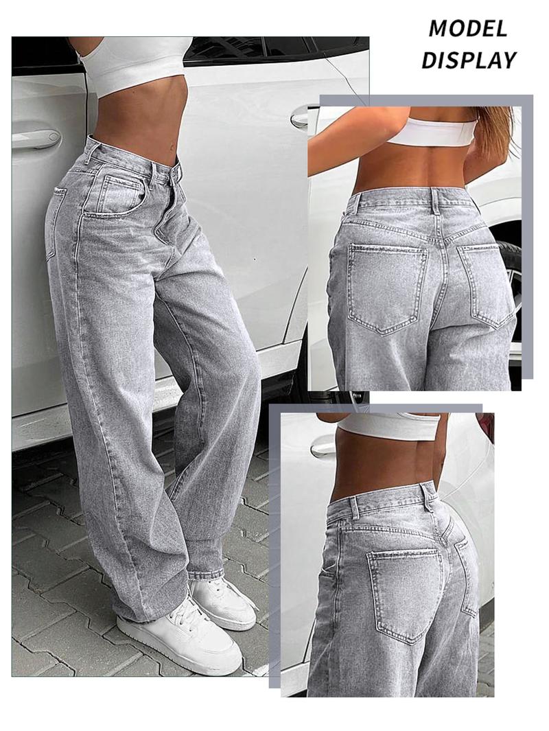 NVFelix Women's High Waisted Baggy Jeans H-Line Cut , Retro Style Loose Denim Pants for Daily Wear