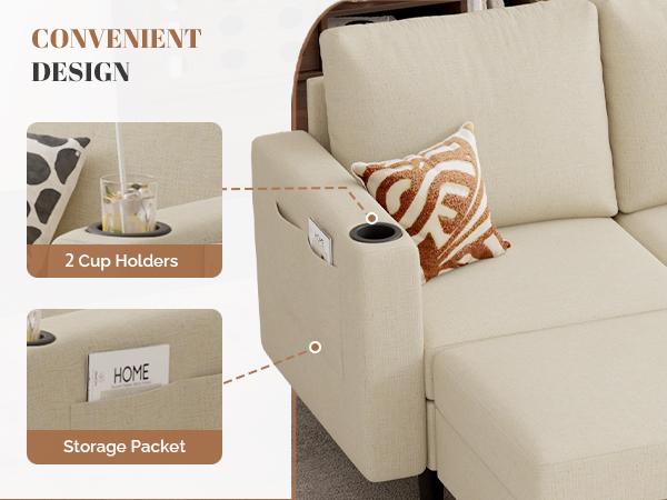 Upholstered Sectional Sofa and Couches, 78'' L Shaped 3-seat Sofa for Living Room, Apartment, Lounge,Bedroom-Washable Covers Convertible Sofas(Linen Fabric, Beige)