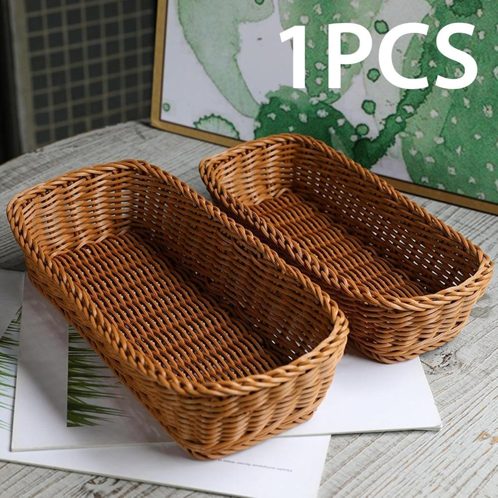 3PCS Chopsticks Fork Storage Tray Woven Cutlery Basket, Handwoven Imitation Rattan Silverware Tray for Countertops Cabinets Spoons