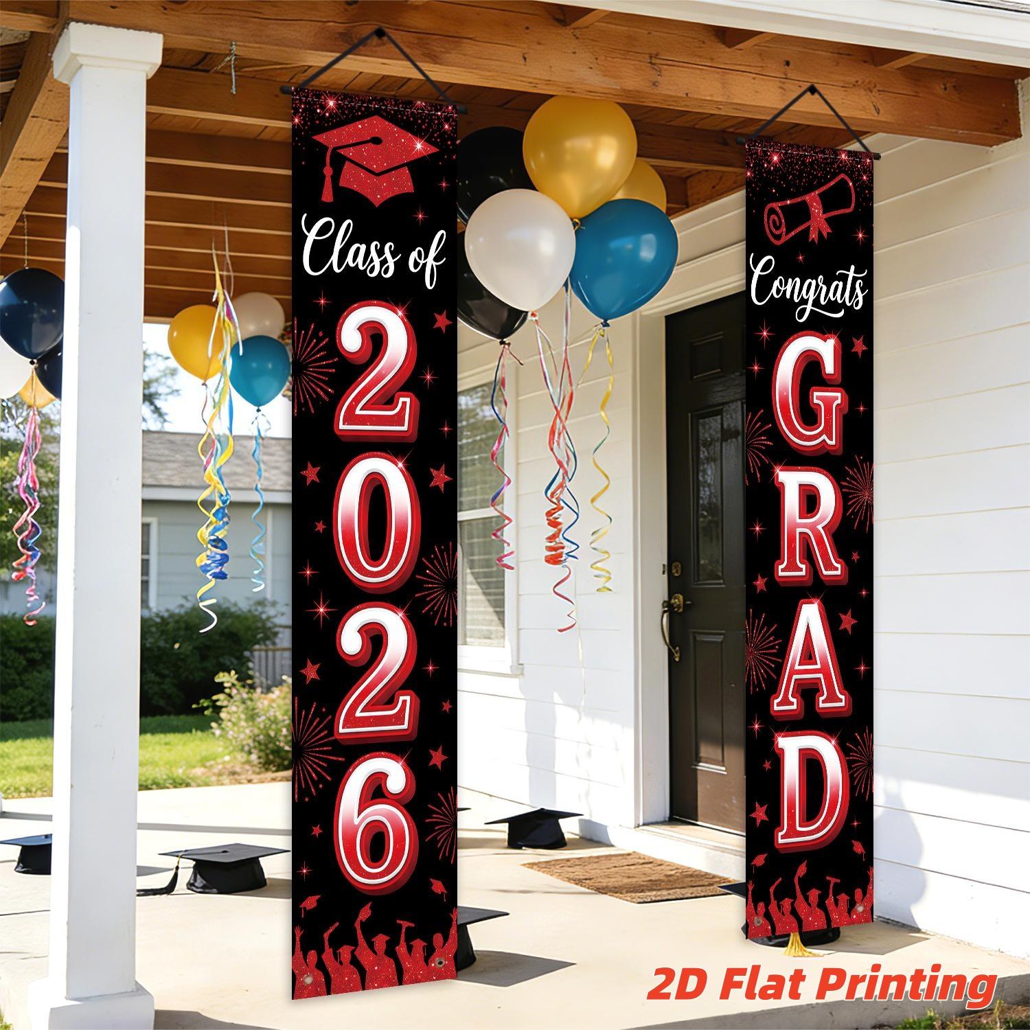 2dflat2 Graduation Banner Set, Gold Glitter, Cap & Diploma Elements, Perfect for 2026 Graduation Celebration, Campus Event Decor