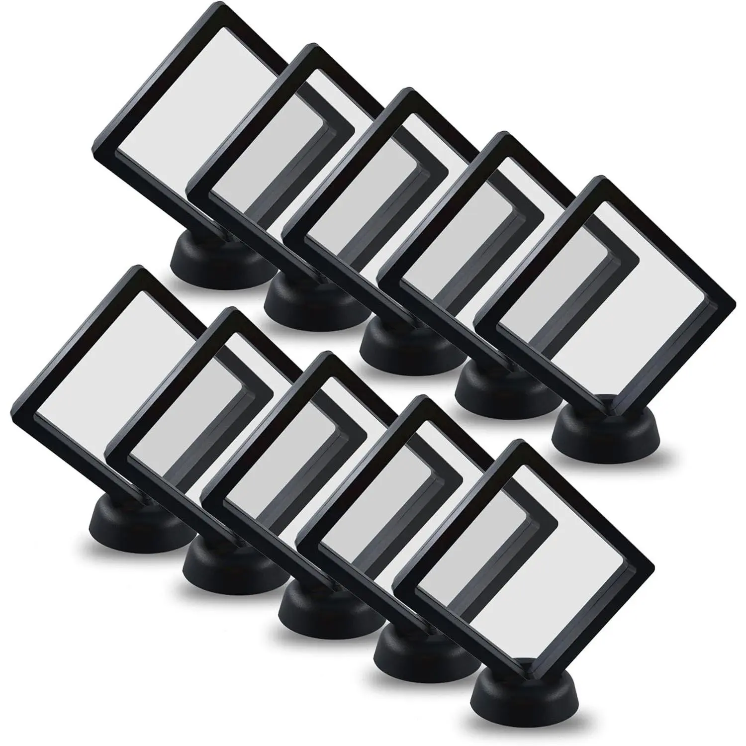 10Pcs Coin Holder Challenge Coin Display Stand, Black 3D Floating Display Case for AA Coins, Medallions, Jewelry, Rocks, Gems, Arrowheads Collecting and Display (3.5×3.5×0.8 inches)Gift