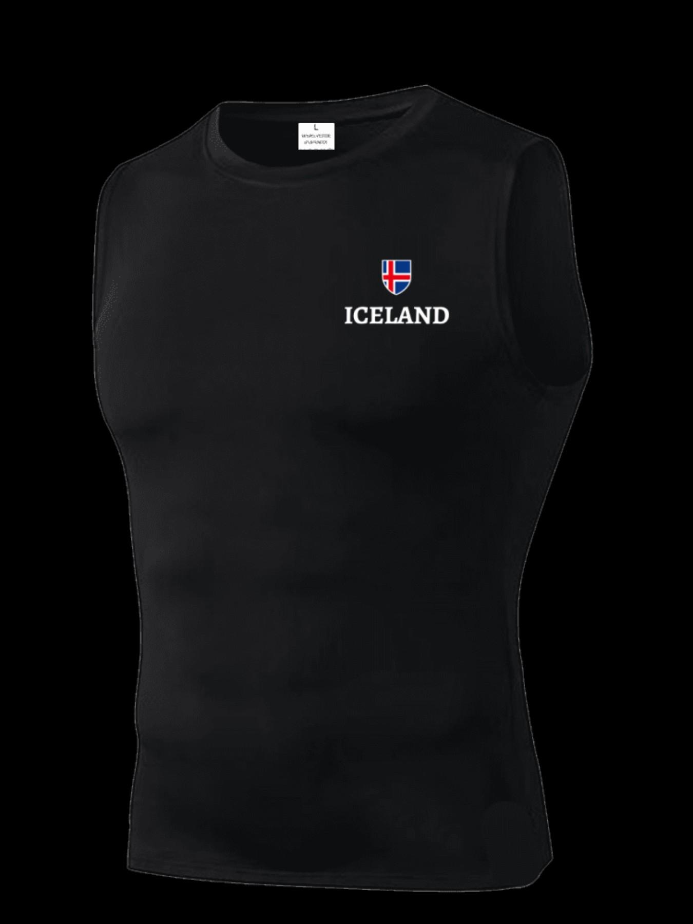 Men's Short Sleeve Sporty Top, Quick-Dry Breathable Knit Fabric, Iceland Print, Ideal for Gym, Running, Boxing, Outdoor Activities