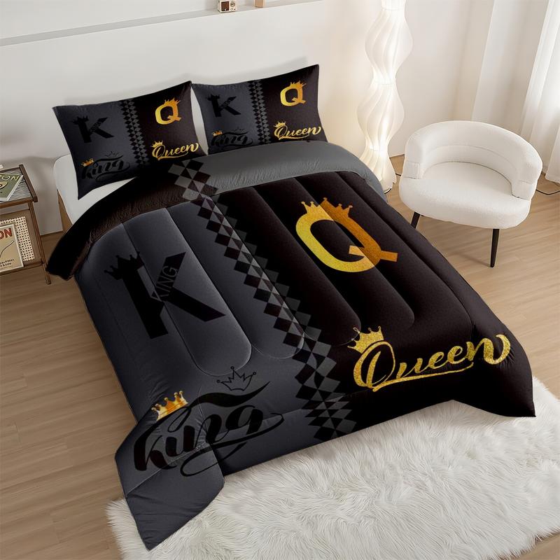 2/3 Pcs Deluxe Bedding Set, King And Queen Crown Printed Quilt Set, Including Comforter And Pillowcase, Shared By The Whole Family, Suitable for All Seasons, Is The Perfect Choice For Bedroom, Dormitory, And Guest Room Bedding Set