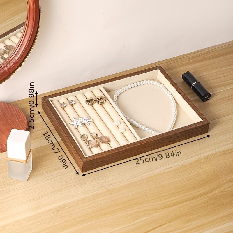 Walnut Wood Jewelry Storage Tray, Multi-Compartment Ring Earring Display, Large Capacity, Luxury Square Design, No Jewels Included