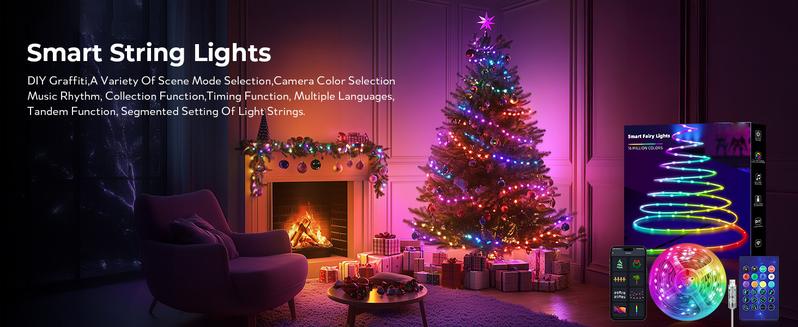 33FT 100 LED RGB Smart Fairy Lights - APP & Remote Control, USB Powered IP65 Waterproof, Multicolor for Christmas Indoor Outdoor Bedroom Deco