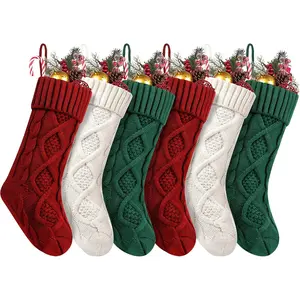 Christmas Stockings, 6 Pack 18" Large Knit Stocking & Decor for Family Holiday Xmas Party Gift, Burgundy&Ivory&Green