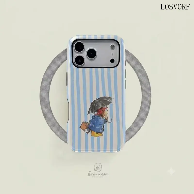 Magnetic & Wireless Charging Compatible Paddington Bear Illustration Phone Case, 1PC Rugged Shockproof Durable 2-in-1 Protector for iPhone 17/16/15/14/13 Pro Max, Samsung Galaxy S25/S24/S23 Ultra (Holiday Gift)