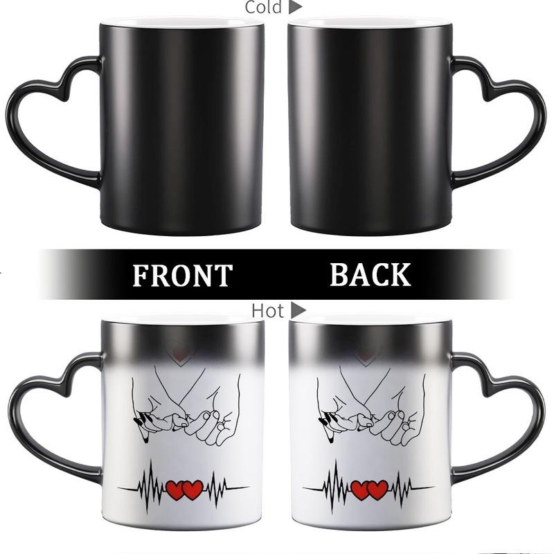 1pc Magical Color Changing Mug with Red Hearts Design - Heart-Shaped Handle, Mug for Couple's Anniversary and Valentine's Day, 11oz/325ml