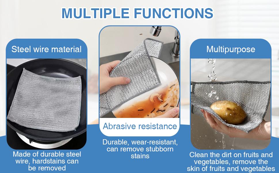 20 Counts Multipurpose Non-Scratch Wire Dishcloths – Double-Layer Reusable Dishwashing Rags for Wet & Dry Use, Kitchen Cleaning Cloth for Sinks, Pans & Dishes, Washable & Durable