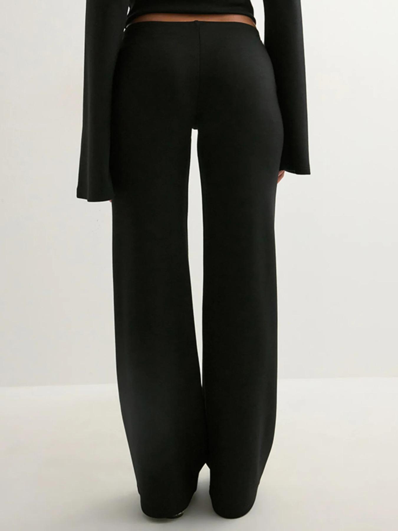 Women's Fashion Solid Color Casual Round Neck Flare Long Sleeve Top & Straight Leg Pants Set, Comfortable Muslim Spring Autumn,Business Casual Outfits