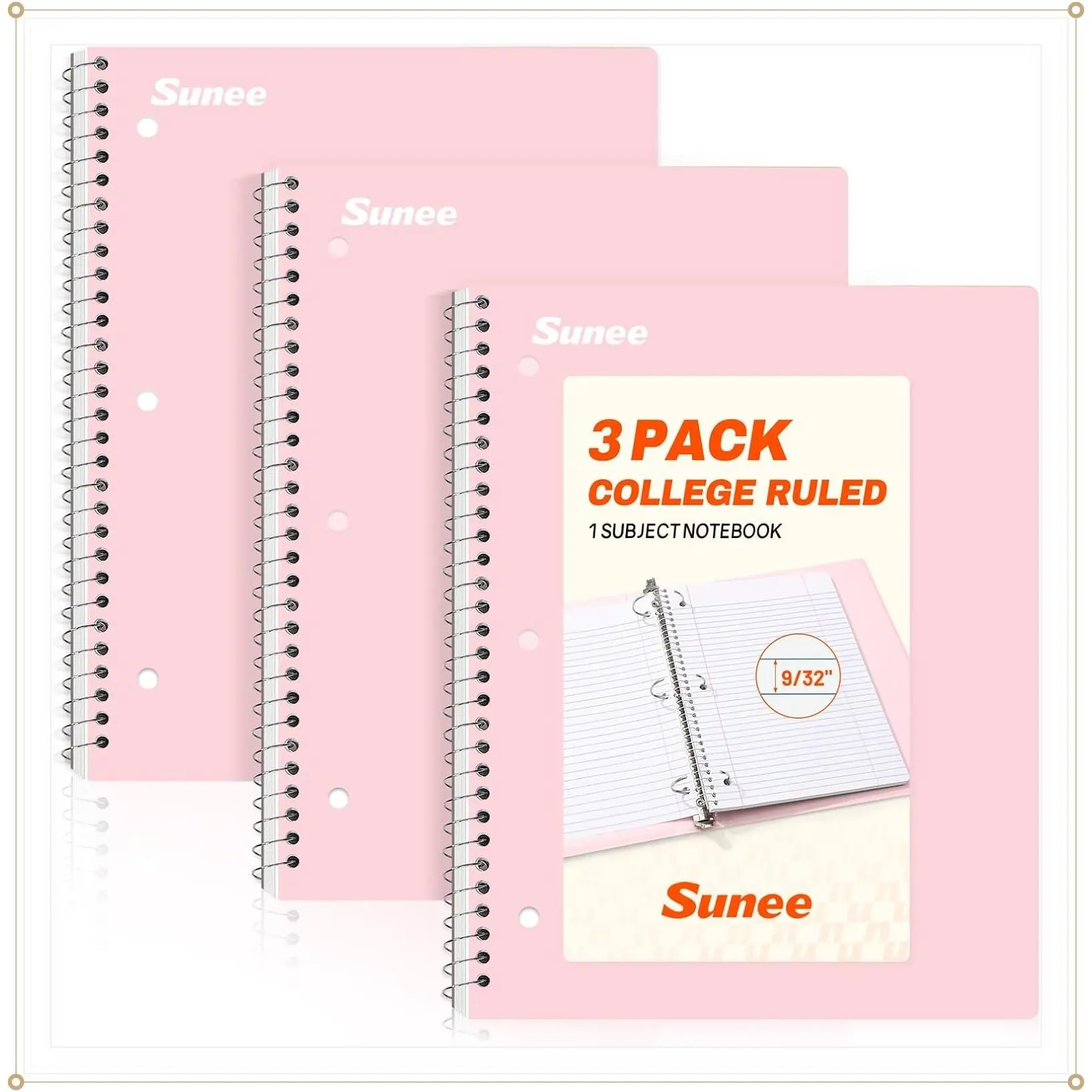 Spiral Notebooks, 3 Pack, 1-Subject, College Ruled Paper, 8" x 10-1/2", 70 Sheets per Notebook, PinkGift