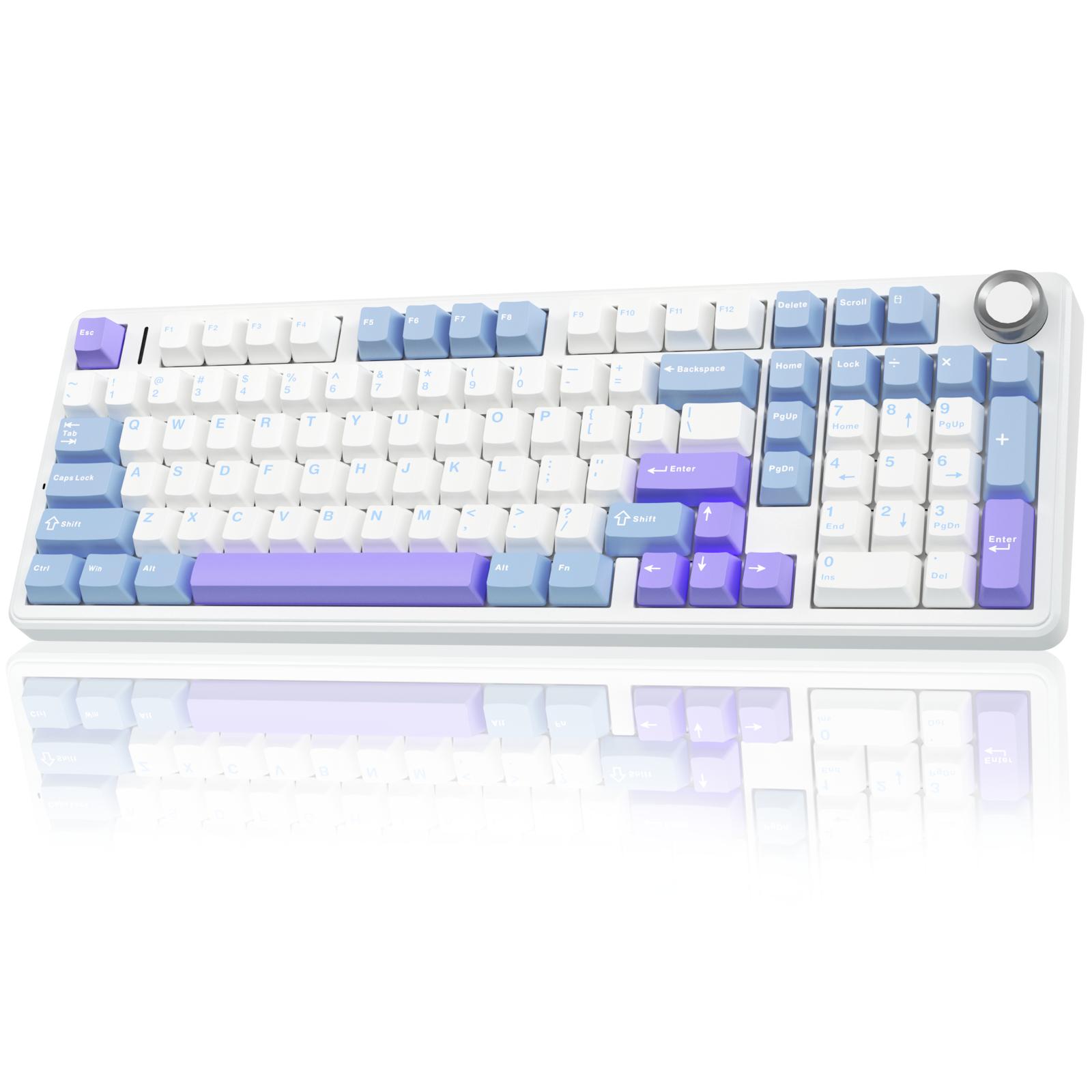 AULA F99 Pro Wireless Mechanical Keyboard with Knob,Tri-Mode BT5.0/USB-C/2.4GHz Hot Swappable Keyboard,Pre-lubed Switches,Gasket Structure,RGB Backlit Computer Gaming Keyboard (White&Blue&Purple) college school supplies TikTokShopfalldealsforyou AULA F99 Pro Wireless Mechanical Keyboard with Knob,Tri-Mode BT5.0/USB-C/2.4GHz Hot Swappable Keyboard,Pre-lubed Switches,Gasket Structure,RGB Backlit Computer Gaming Keyboard (White&Blue&Purple) college school supplies TikTokShopfalldealsforyou