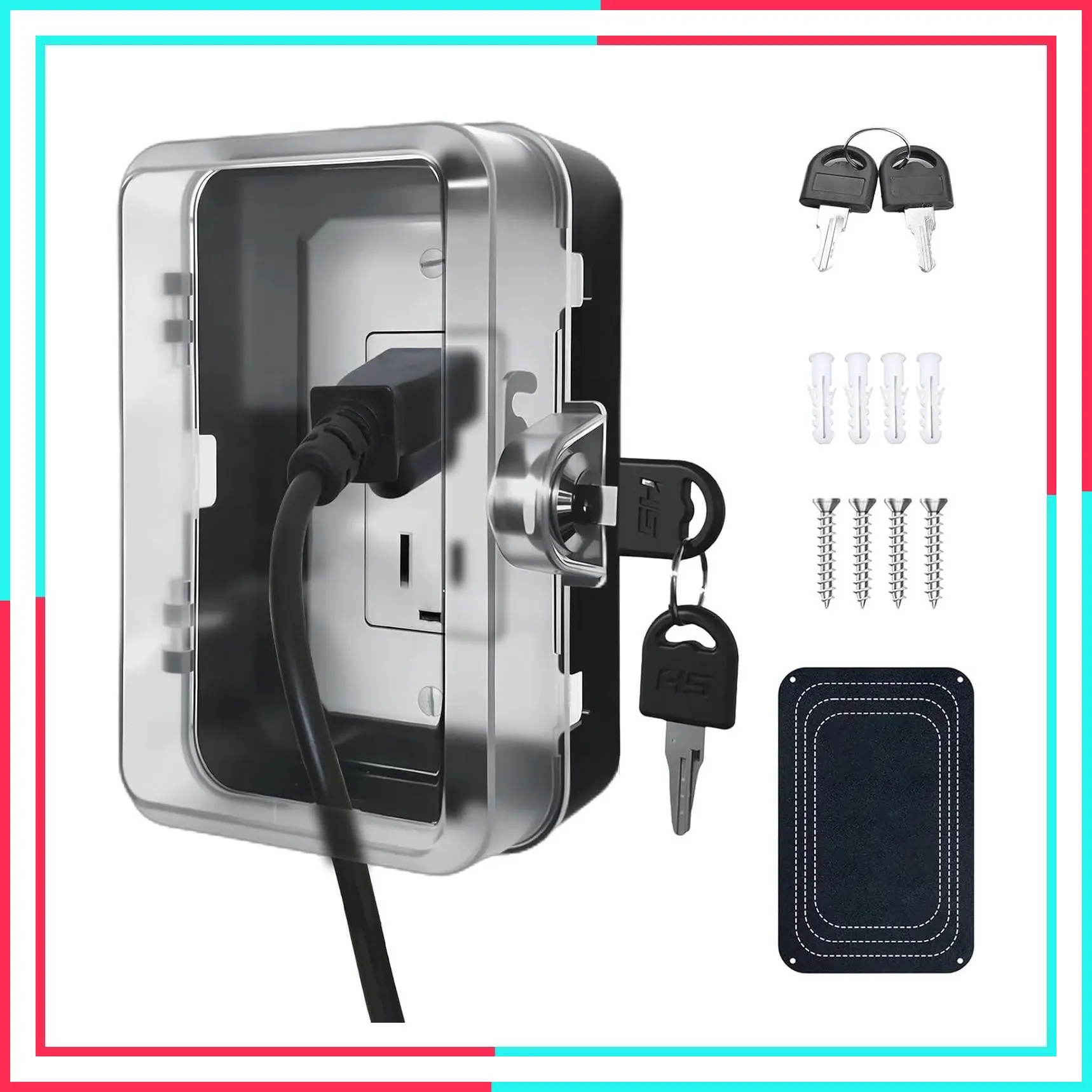 Child Proof Outlet Lock Box with 2 Durable Keys - Heavy Duty Safety Cover for Baby Proofing, Tool-Free Installation, More Space for Large Plugs, Universal Fit Socket Protector (1 Pack, Black)