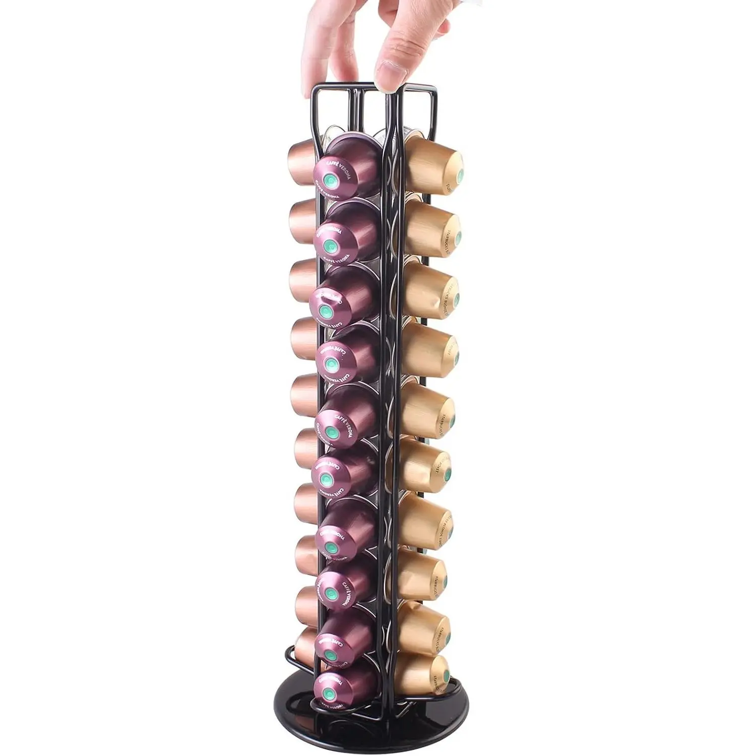 Coffee Pod Holder Stand Compatible With Nespresso Original Pods Carousel Storage Rack Capsules Organizer For 40 Capsules (Black)