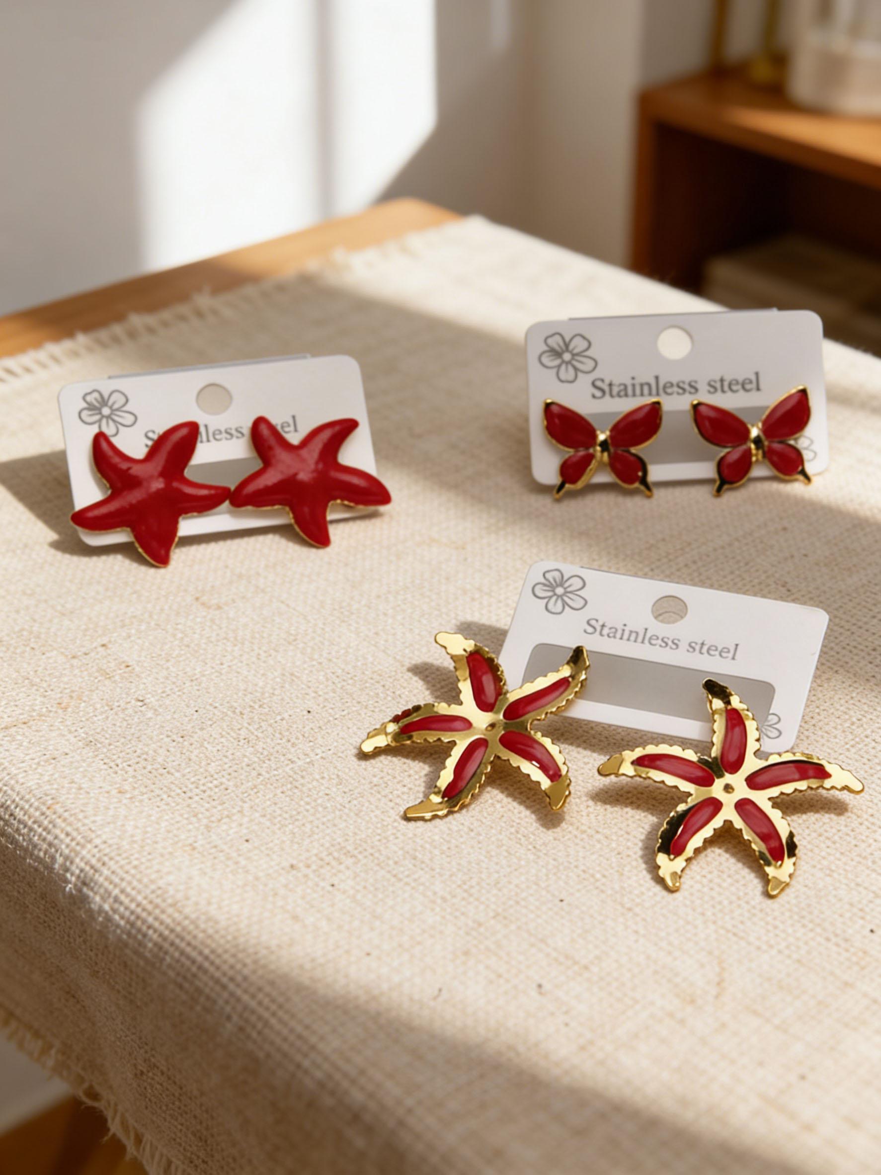 Colorful Starfish Earrings, Cute Dainty Sea Star Studs, Waterproof Boho Summer Jewelry for Beach Vacation, Birthday Gift for Girls