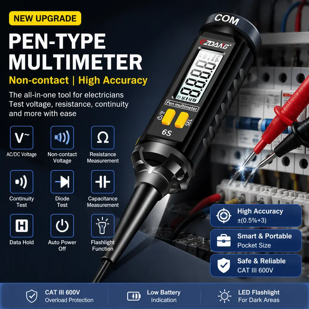 Multi‑Functional Pen‑Style Digital Multimeter, High Accuracy Non‑Contact Voltage Testing Pen, Electrician Tool for AC DC Resistance Continuity Test