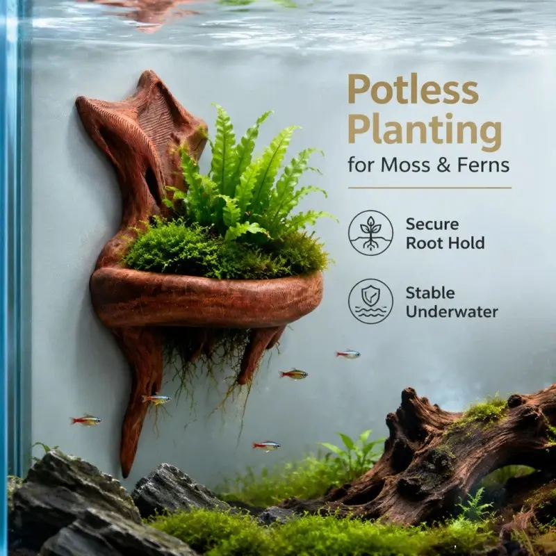 Aquarium Background Decorative Mounting Rack, Suitable for Water Plants & Mosses, Anti-Float Design, Adhesive Fixation, Fish Tank Decoration, Aquarium Decorations