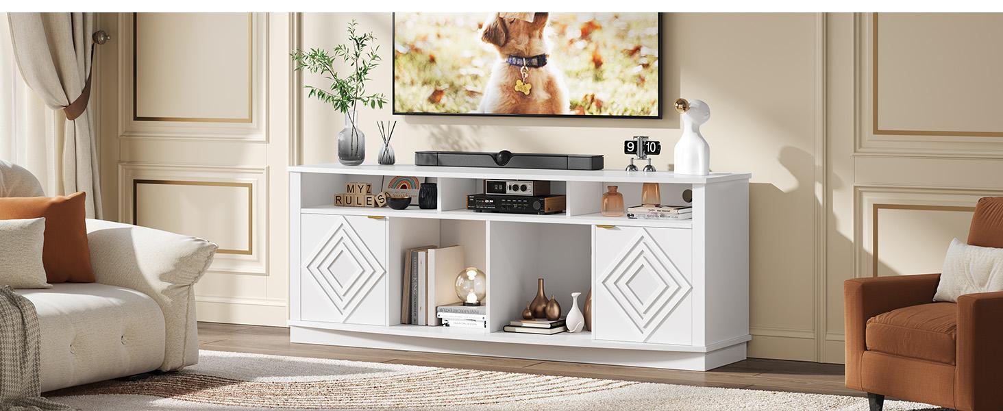 【SPOTLIGHT DAY】ONBRILL LED TV Stand for 80 Inch TV, 70 Inch Entertainment Center with Power Outlets, Modern TV Console Gaming Media Television Stands with Storage for Living Room, Bedroom, Gaming Room