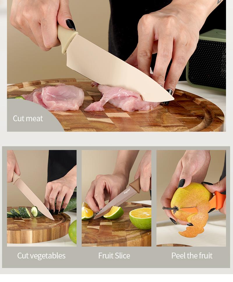 14 Pieces, Kitchen Knife Set, 7 Knives, 7 Protective Sleeves, Can Cut Meat and Vegetables, Can Cut Fruit, Can Cut Steak, Rust Resistant and Durable,  Gift Set Outdoorfun Fathersdaygift Outdoorfun Fathersdaygift Utensils Stainless Steel Cooking