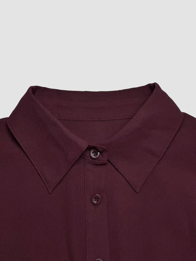 Women's Fashion Solid Color Long Sleeve Dress with Shirred Waist, Elegant Casual Style, Perfect for Spring & Fall