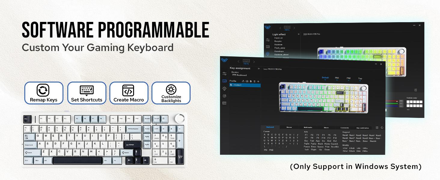 <urtechdaddy> Aula F99 Pro Wireless Mechanical Keyboard, Gasket Hot Swappable Custom Keyboard with Knob, RGB Backlit,Ice Vein Switch PBT Keycaps BT5.0/2.4GHz/USB-C Creamy PC Gaming Keyboard