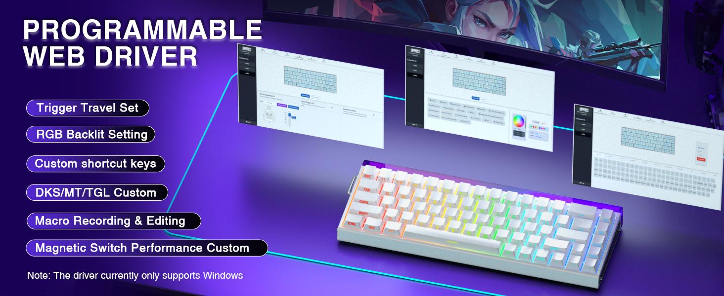 [2026]AULA Hero 68 HE 60% Gaming Keyboard Wired, Hall Effect Magnetic Switch Keyboard with 8K Hz Polling Rate, Side Printed PBT Keycaps, RGB Backlit Light Box, Customizable Web Software for PC/Mac Gamers